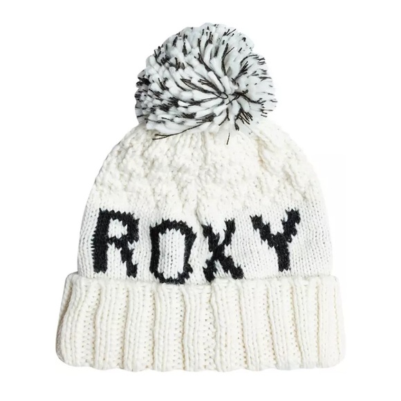 Roxy Women's Tonic Beanie Hat Egret White Pom Fleece Lined Band NWT - Picture 6 of 7